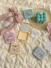 eyekan Cute Rabbit Pattern Contact Lens Case With Mirror, 2 Pairs Contact Lens Companion Care Box, Includes Tweezers And Wearing Stick, Compact And Portable Design, Ideal For Daily Use, Travel, School, Office And Bag Carry, Multiple Colors And Styles Available