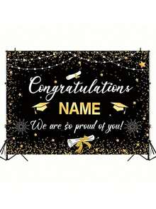 Customized Black And Gold Graduation Party Banner, Personalized Fabric Photo Background, Class Graduation Ceremony Decor, Congratulations Banner - Multicolor - View 8