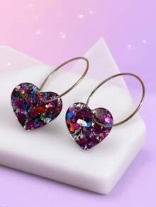 1 对全新情人节心形亚克力耳环，糖果色心形吊坠耳环，情人节礼物情人节