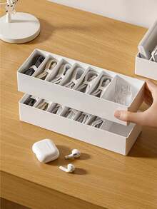 1PC Plastic Data Cable Storage Box Household Cable MobilePhone Charger Charging Cable Finishing Box Divided Grid Box - Multicolor - View 5