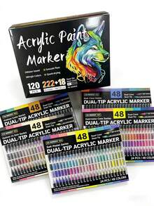 新款狼纹双头双色丙烯马克笔,12/24/36/48/60/84/120支套装,每支笔包含24/48/72/96/120/168/240种颜色,适用于各种绘画和艺术创作 - 彩色 - 查看 7