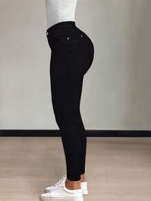 GILIPUR High Waist Y2K Stretch Black Skinny Women's Long Pants Elegant Casual Bottoms Streetwear - 黑色 - 查看 3