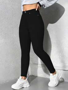 GILIPUR High Waist Y2K Stretch Black Skinny Women's Long Pants Elegant Casual Bottoms Streetwear - 黑色 - 查看 6