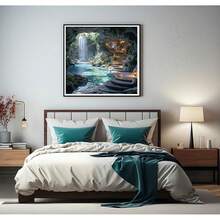 5D Diamond Painting Kits For Adults, Cave Landscape With Waterfall Diamond Art Kits For Adults Beginners,DIY Full Drill Gem Art Paint By Diamonds Dot Crafts Kits For Home Decor 13.78x13.78 Inch - KM350-1 - 查看 3