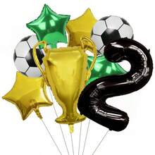 Trofeo de número negro y dorado de 32 pulgadas, trofeo de fútbol estrella verde de 18 pulgadas, conjunto de globos de papel de aluminio, decoraciones para fiesta de cumpleaños - Blanco y Negro - Ver 4