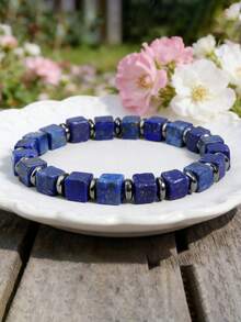 Vòng tay vuông bằng đá Lapis Lazuli tự nhiên, vòng tay co giãn giúp tăng cường sức mạnh và sự tập trung, mang lại sự bình tĩnh và bảo vệ tinh thần, món quà tuyệt vời nhất dành cho nam/nữ. - Nhiều màu - Xem 8