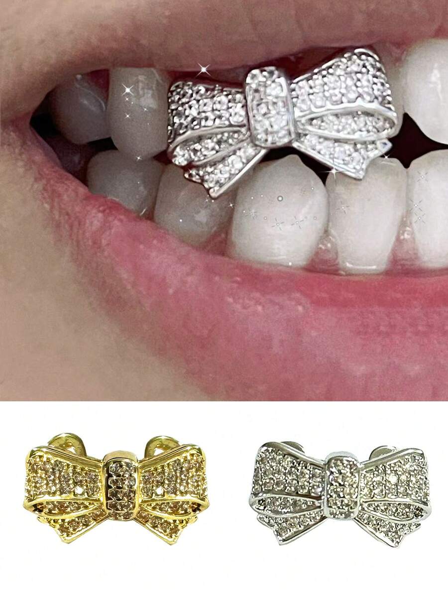 1pc Sparkling Zirconia Butterfly Shaped Cute Bling Hip Hop Tooth Jewelry, Fashion Party Accessory, Unisex Valentine's Day Gift - Multicolor - View 1