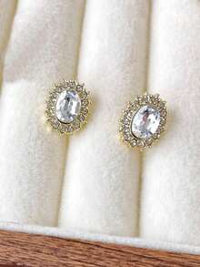 一对优雅几何蛋形水钻耳环，奢华金色耳环，适合年轻女孩日常及节日佩戴 - 金色 - 查看 5