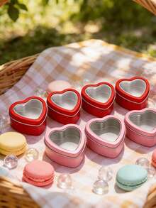 3/1 pieza Caja con forma de corazón rojo/rosa de 6cm, tapa transparente, recipiente para vela, caja de almacenamiento, suministros de embalaje de regalo, adecuado para el Día de San Valentín, recuerdos de boda, envasado de dulces y galletas, aniversario, decoración del hogar - Multicolor - Ver 8