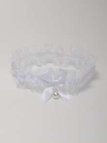 1pc Fashionable White Lace Faux Pearl Pendant Cute Garter Belt, Suitable For Valentine's Day, JK Uniform Cosplay, Elegant Palace Style, Romantic Wedding Bride/Bridesmaid, Bow Sexy Thigh Chain - White - View 2