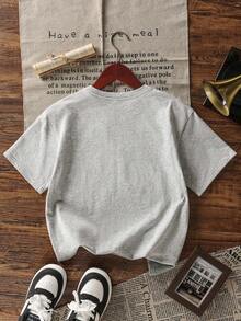 1 buah Kaos Lengan Pendek Kasual Bergambar untuk Anak Laki-laki Remaja, Atasan Musim Panas untuk Siswa Muda - Grey - View 3