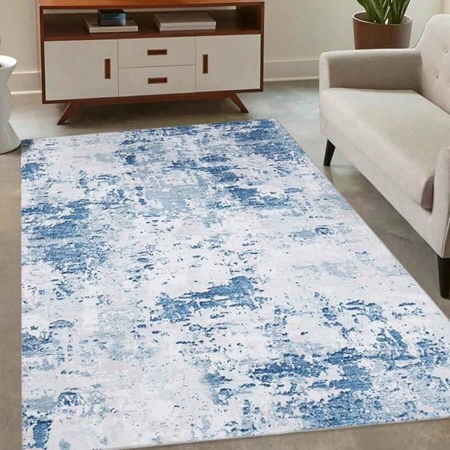 Runner Rug 2x6 Modern Abstract Hallway Rug Washable Area Rug Soft Area Rug For Bedroom Stain Resistant Rugs With Non Slip Backing Low Pile Rug For Kitchen Bathroom - Light Blue - View 1