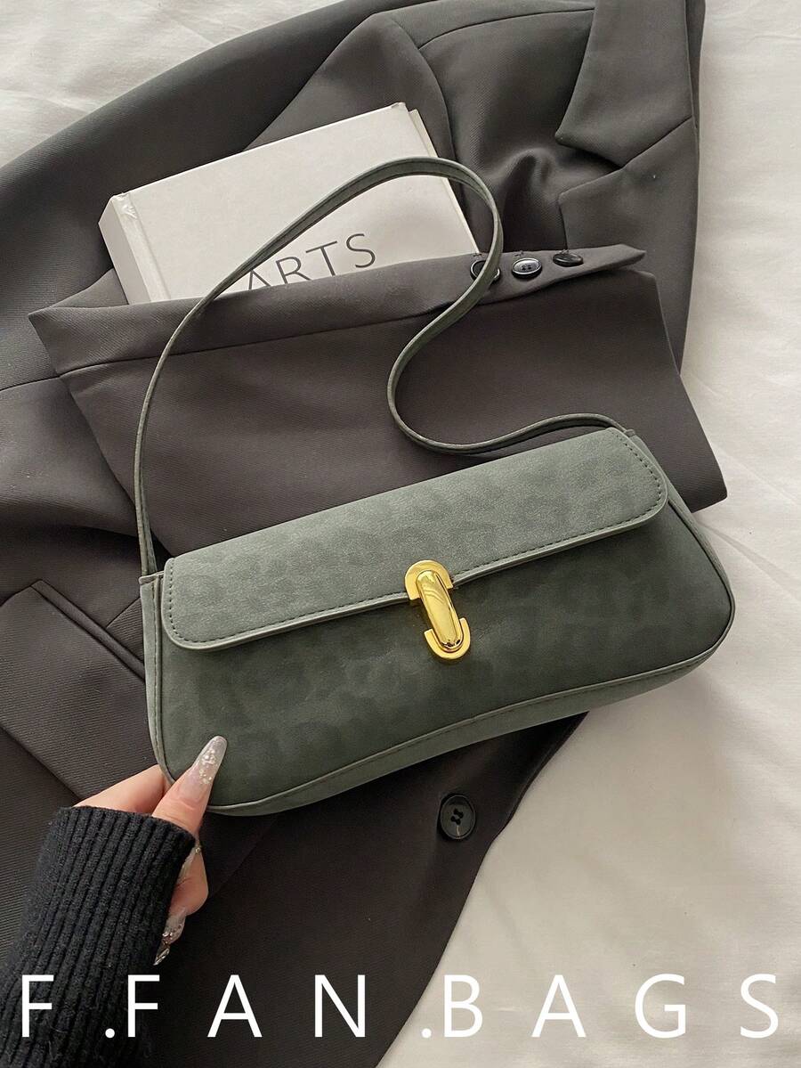 Unique Underarm Bag For Women, 2025 Autumn New Korean Fashion Shoulder Bag, Chic Lock Small Square Bag - Green - View 1