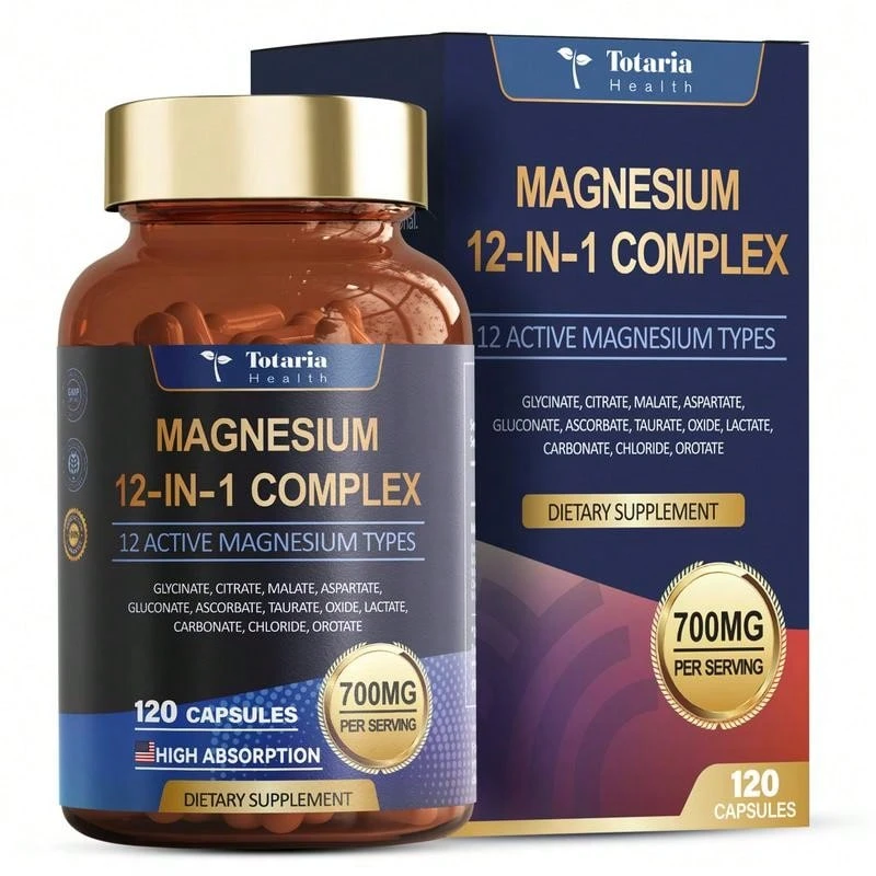 12-In-1 Magnesium Complex 700mg - Supplement With Glycinate Citrate Malate Oxide Taurate Aspartate Orotate, Vegan Capsules For Muscle, Heart, And Relaxation Support - Default - View 1
