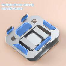 1个黑色金属平板支架，适用于iPad和4-13英寸手机，碳钢材质，中空设计，双旋转关节，方形底座，360度旋转 - 彩色 - 查看 2