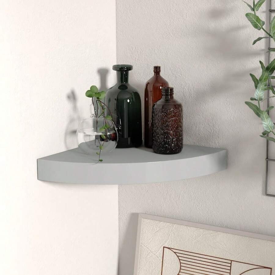 Larryhot Scaffale Angolare a Parete Grigio 25x25x3,8 cm in MDF, Facile da assemblare, dall'estetica elegante e raffinata, pratica per riporre gli oggetti, la scelta ideale per l'organizzazione e la decorazione domestica - Grigio - Visualizzare 1