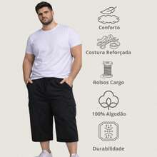 Bermuda Cargo Masculina Plus Size G1 Ao G4 Sarja Algodão - Preto - Visão 5