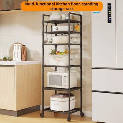 1pc Multi-Tier Rolling Kitchen Storage Rack, Freestanding Microwave Oven Shelf, Bathroom Organizer