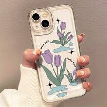 Funda de Teléfono con Patrón de Personalidad de Tulipán Morado para iPhone 16 Pro Max 13 12 16 16 Pro 11 Pro Max 15 14 Plus XS Max 15 Pro 7 Plus 7 15 Pro Max Funda Transparente Espacial Protectora Suave - Colores mixtos - Ver 3