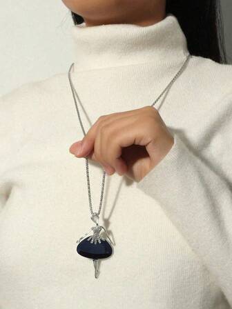 Nuevo collar elegante y de moda con colgante ovalado con forma de hoja, cadena larga de suéter para mujer