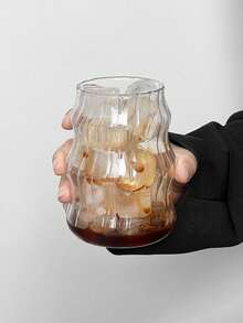 1个/4个 530毫升/18.65盎司 云纹玻璃杯，不对称造型饮用玻璃杯，带吸管咖啡杯，带吸管波纹玻璃杯，波浪形透明玻璃水杯，罗纹玻璃饮用玻璃杯，波浪形鸡尾酒杯 - 彩色 - 查看 12