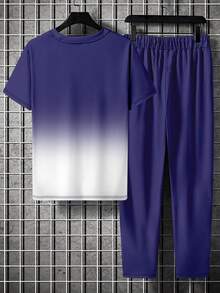 男士时尚印花圆领短袖T恤和裤子套装 - 彩色 - 查看 4