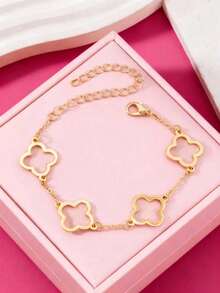 1 pieza Trébol de cuatro hojas hueco de moda clásico y versátil, regalo perfecto - hueco dorado - Ver 2