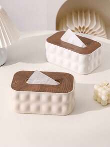 1 Kotak Penyimpanan Tisu Elegan, Penutup Kotak Tisu Persegi Dekoratif, Kotak Penyimpanan Tisu Gaya Minimalis Nordik, Desain Melengkung, Dengan Tutup Kayu, Kotak Tisu Kapasitas Besar, Cocok Untuk Kamar Tidur, Ruang Tamu, Dapur, Kamar Mandi, Dekorasi Rumah Dan Penyimpanan Praktis - Light Grey - View 3