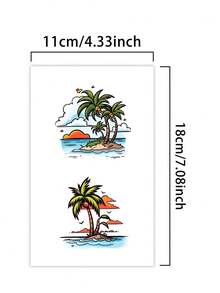2Pcs Men Tattoo Carnival Temporary Tattoo Neo Traditional Sailing Ship Palm Tree Fake Waterproof Sweatproof Disposable For Women And Mem Face, Arm, Waist, Chest, Leg, Abdomen, Neck, Hand, Finger, Back For Dancing Party Stage Performance Modernist Body Art