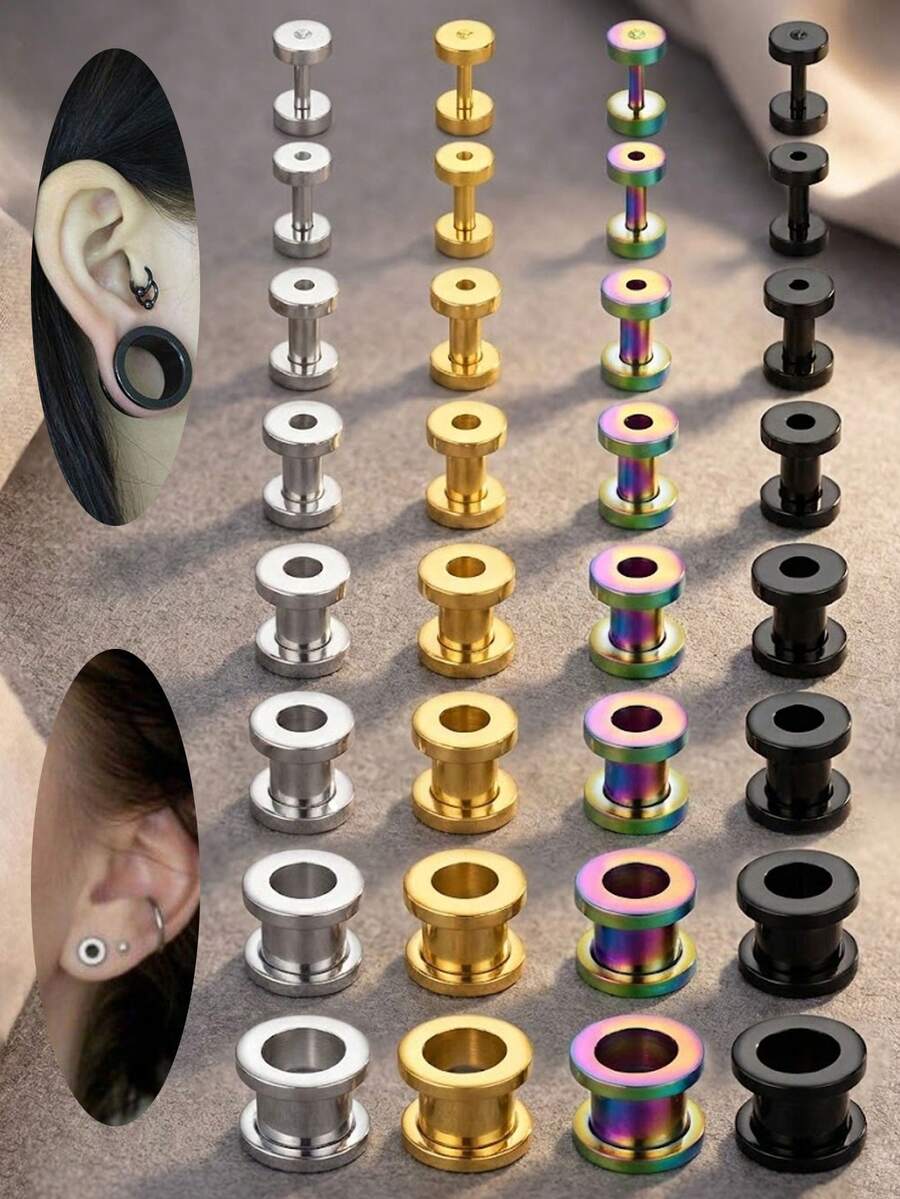 CIZME 2 chiếc khuyên tai nong tai đơn giản bằng thép không gỉ, nút bịt tai dạng ống, kích thước 1.6mm/2mm/3mm/4mm/5mm/6mm/8mm/10mm, kiểu dáng PUNK, trang sức xỏ khuyên tai cho nam nữ, thích hợp đeo hàng ngày, làm quà tặng dự tiệc. - Khuyên tai - Xem 1