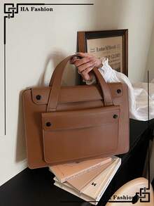 Large Capacity Retro Clutch Bag & Fashionable Briefcase (With Small Pouch) - Brown - View 7