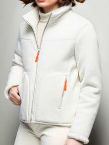 女士户外休闲双面抓绒外套，宽松长袖保暖外套，适合秋冬季节，温度范围5-20℃，抓绒材质，适合滑雪及其他运动