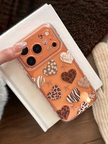 复古爱心豹纹透明手机壳，兼容 17、16、15、14、13、12、11 - 無色 - 查看 3