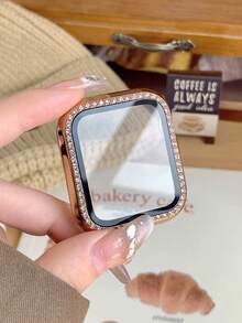 1 pieza Protector de pantalla de vidrio templado ultra delgado, resistente a arañazos y decorado con cristales de imitación de color oro rosa, compatible con Apple Watch 40/41/42/44/45/46/49mm, aplicable a Series Ultra/SE/10/9/8/7/6/5/4, accesorio de funda protectora para smartwatch - Oro rosa - Ver 3