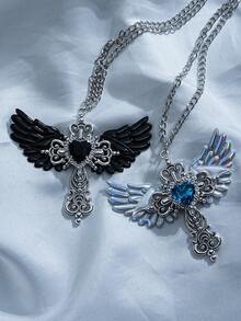 1件/2件装哥特性感配饰翅膀十字架吊坠项链Y2K珠宝心形水晶颈链朋克风项链，适合女性/女孩日常佩戴，或作为情人节、母亲节礼物 - Y2K項鍊 - 查看 8