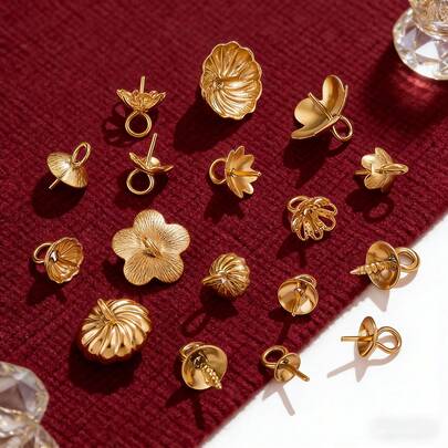 20pcs Stainless Steel Bead Pearl Flower Caps Clasps Hooks Top Drilled End Caps DIY Charm Connectors Jewelry Findings Accessories