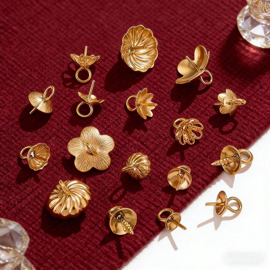 20pcs Stainless Steel Bead Pearl Flower Caps Clasps Hooks Top Drilled End Caps DIY Charm Connectors Jewelry Findings Accessories