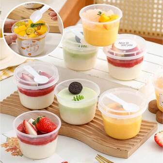 15/30/60pcs Transparent Lid Creative Dessert Cups, Durable Cake Cups, Yogurt Cups, Jelly Pudding Molds, Overnight Oats Cups, Reusable PP Plastic Cups With Spoons, Suitable For Cakes, Fruits, Puddings, Snacks, Ice Cream, Microwave , Freezer , Great For Birthday, Wedding, Party, Outdoor Picnic