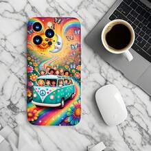 1PC Phone Case ,  Rainbow Sun Moon Van Flowers , Stylish Phone Case, Phone Decoration, All-around Lens Protection, Creative Small Gift, Funny Gift for Boys and Girls - Negro - Ver 6