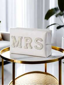 便携式珍珠字母化妆包，PU皮革高端时尚防水化妆品收纳包 - 彩色 - 查看 1