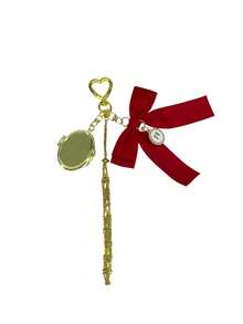 1个金色金属口红收纳包挂件，带可替换不锈钢网袋、蝴蝶结吊坠，多种款式可选，心形和星形装饰口红盒钥匙扣，带迷你镜子，时尚的唇膏和化妆品悬挂装饰，手提包和钱包的时尚挂件，便携式化妆配件，适合女性、女孩、爱美人士和送礼者。 - 彩色 - 查看 5