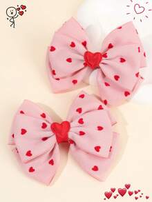 2个情人节爱心蝴蝶结发夹，粉色蝴蝶结发夹，红色爱心装饰发夹，甜美可爱爱心蝴蝶结发卡，情人节派对礼物，时尚发饰，女孩发夹 - 彩色 - 查看 2