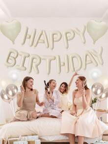 16" Cream Foil Letter & Heart Balloons, Pearl White, Sand White, Metallic Champagne Gold Balloons, Boho Style Neutral Birthday Decorations, Suitable For Both Men And Women - Beige - View 4