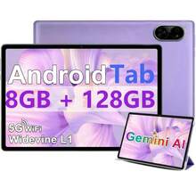 TenYide Tableta PC Android de 10.1 pulgadas, pantalla IPS, 8GB/16GB + 128GB/256GB, Dual SIM, Dual Cámara, WiFi/Bluetooth/GPS/Celular, adecuada para juegos táctiles, navegación web, videollamadas y ver películas - Morado - Ver 3