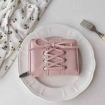 Geldbörse im Y2K-Stil mit Schleifen-Dekor aus PU-Leder mit Kartenfächern und Münzfach, kompakt und tragbar, geeignet für den täglichen Gebrauch, Reisen, Einkaufen und als Geschenk für Frauen, kann in Taschen, Zuhause und bei Freizeitaktivitäten mitgeführt werden