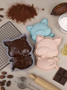 1个硅胶卡通小猪蛋糕模具，烘焙工具，蛋糕烤盘，慕斯托盘，厨房烘焙巧克力慕斯果冻蜡模具，烘焙工具 - 彩色 - 查看 4