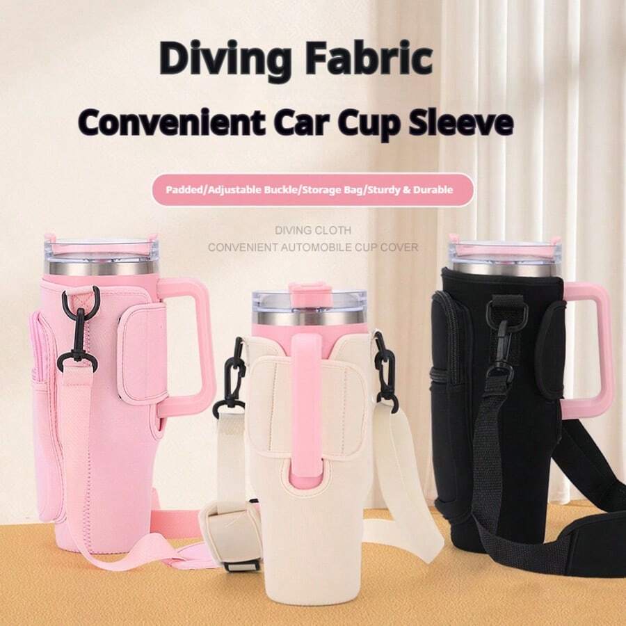 1pc 40oz Insulated Water Bottle Sleeve With Handle, Straw Cup Holder, Fits Various Outdoor Activities Like Walking, Cycling, Camping, Hiking, Multifunctional Water Bottle Accessory With Phone Pocket - Multicolor - View 1