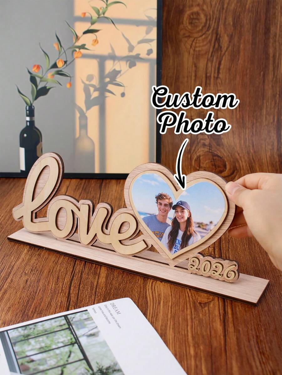 Custom Photo Display, Valentine'S Day Decor, Heart Photo Frame, Romantic Tabletop Decor Gift, Personalized Couple Keepsake, Home Desk Accent, Anniversary Gift Idea, Customized Picture Insert, Modern Romantic Style, Customizable Living Room Decor - Style a - View 1