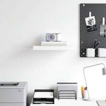 Larryhot Estante flotante de pared MDF blanco 40x23x3,8 cm, Fácil de montar, elegante y hermoso, y conveniente para almacenar artículos, es una opción ideal para el almacenamiento y la decoración del hogar. - Blanco - Ver 3