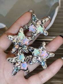 1pc Women's Y2K Style Colorful Crystal Star Alligator Hair Clip, Metal Hair Clip For Music Festival And Daily Use Street Claw Clips Hair Claws Hair Barrettes, School Stuff, Hair Accessories - 銀色 - 查看 2